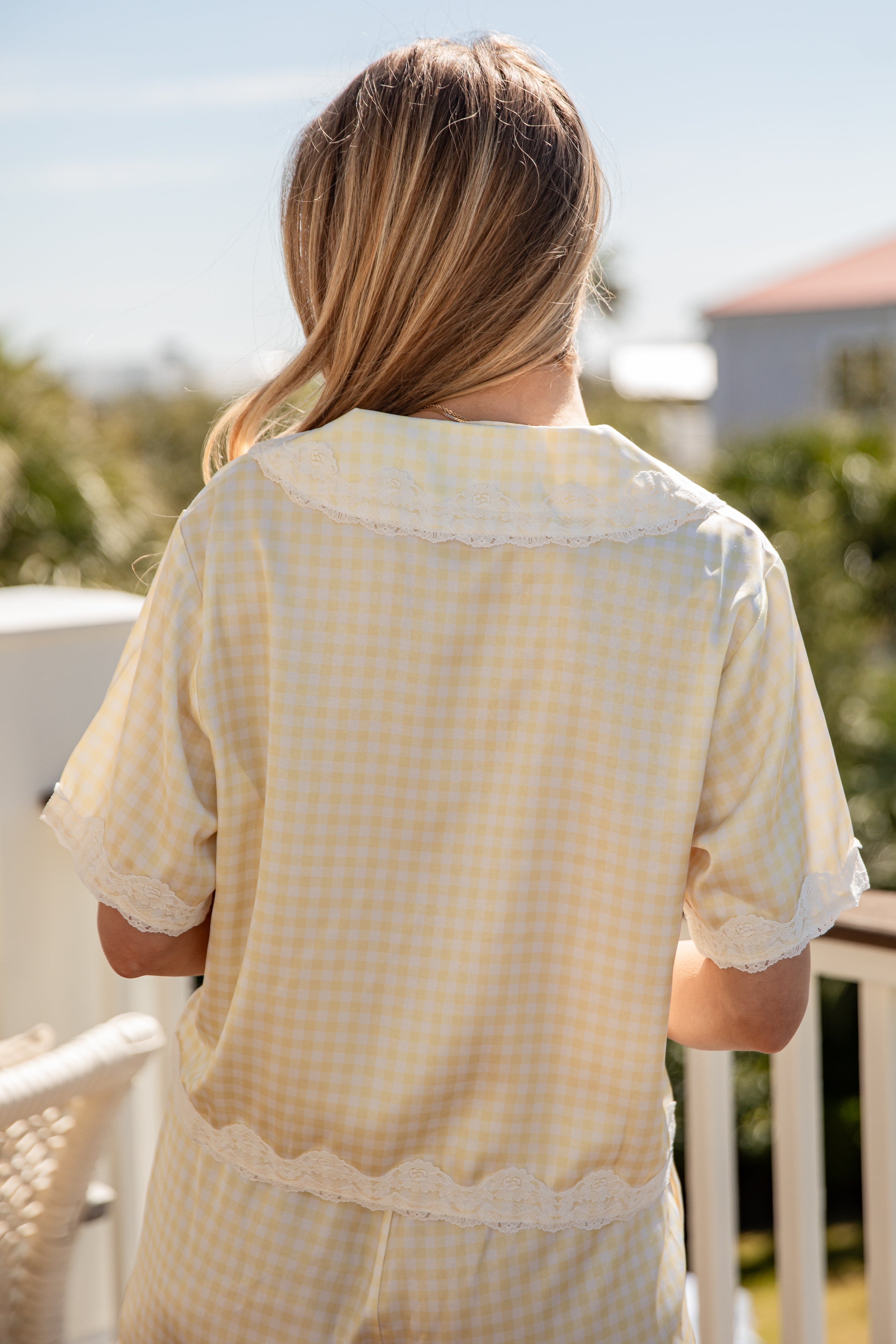 Cozy Girl Gingham Tie-Front Pajama Top